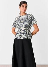 Feathered Tiger Shirred Blouse