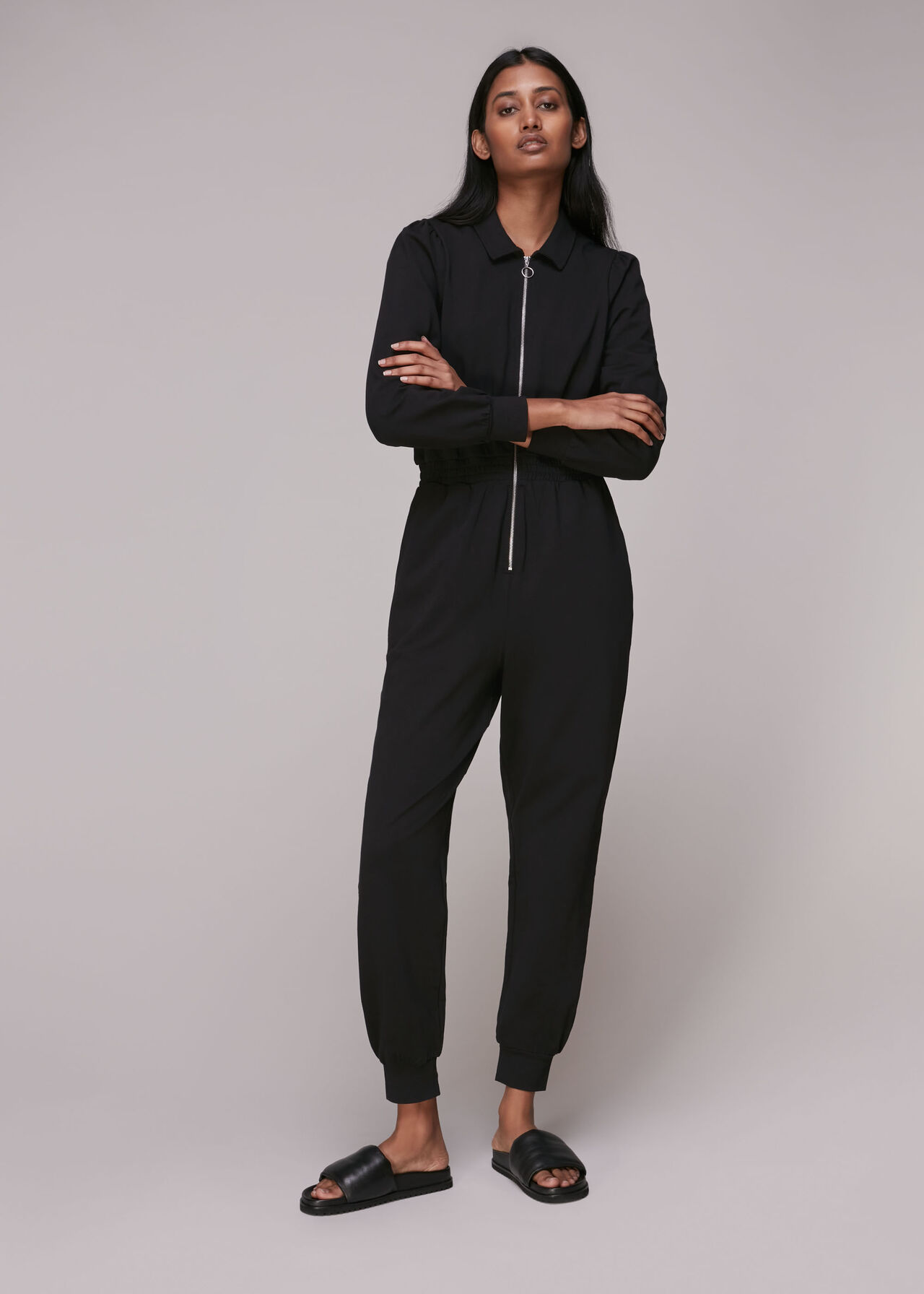 Black Jersey Zip Front Jumpsuit, WHISTLES