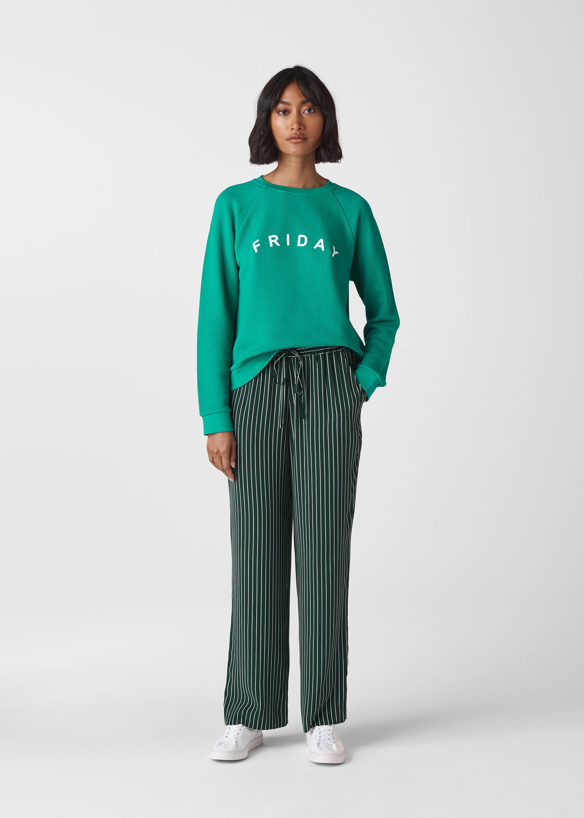 Green Stripe Wide Leg Trouser | WHISTLES |