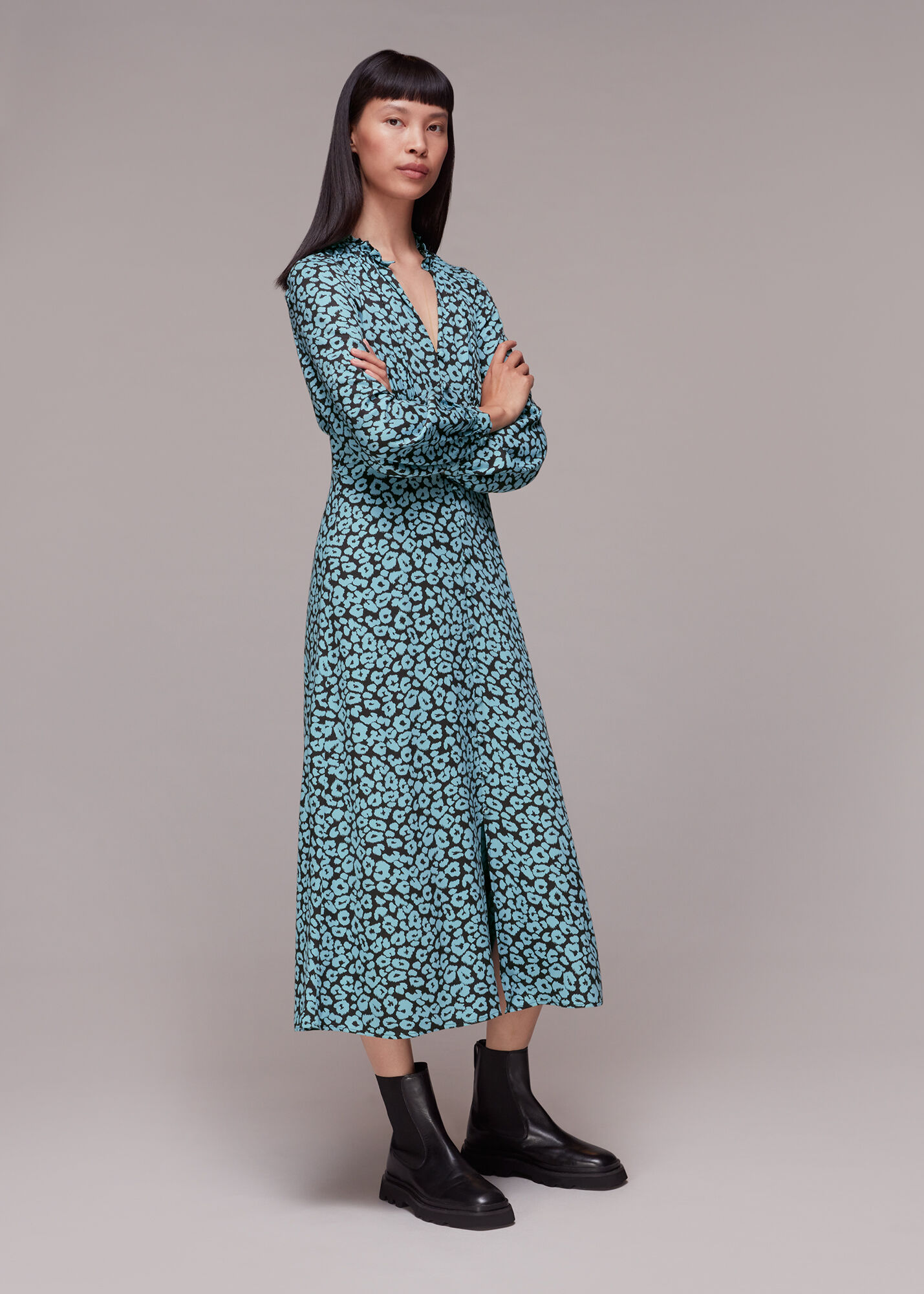 Blue/Multi Fuzzy Leopard Midi Dress WHISTLES