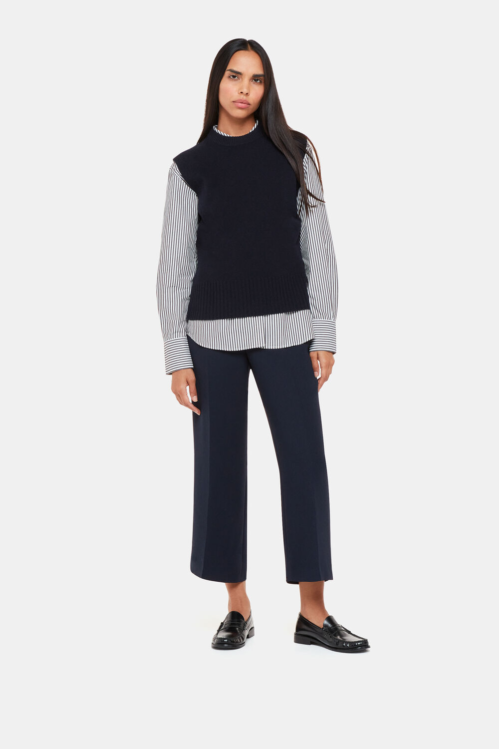 Navy Wide Leg Cropped Trouser