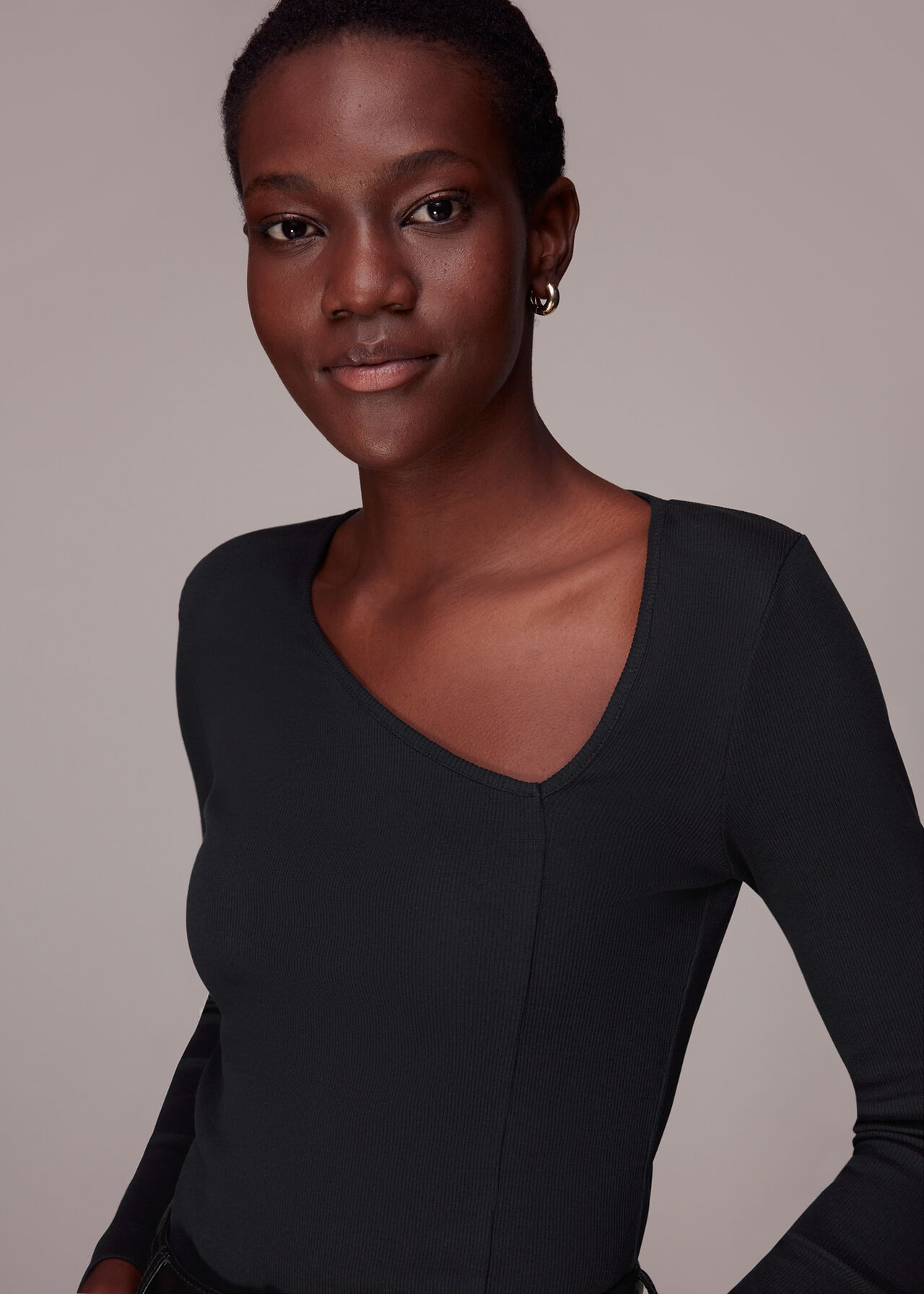 Ribbed Asymmetric V-Neck Top