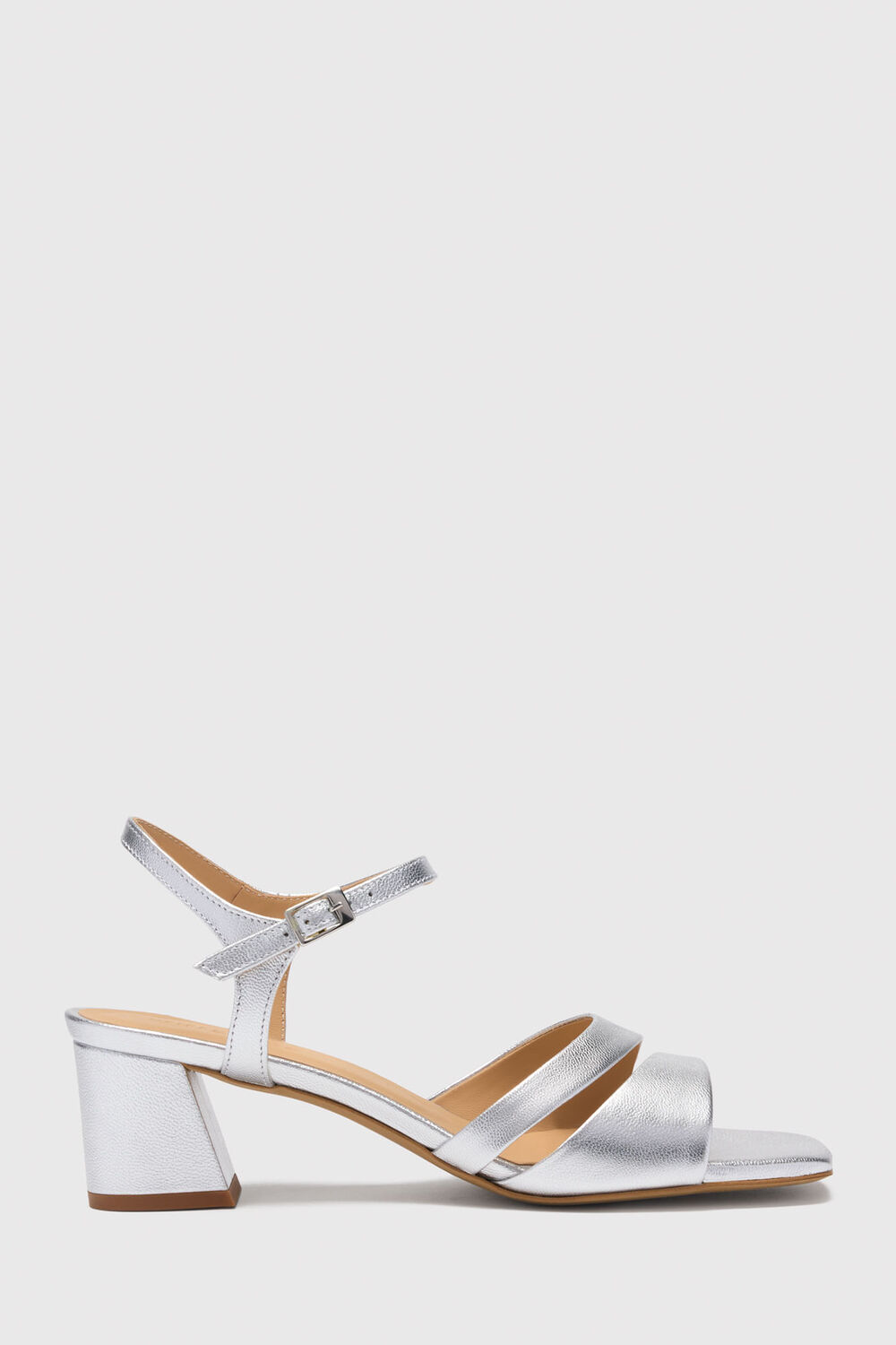 Silver Cutout Block Heel Sandal