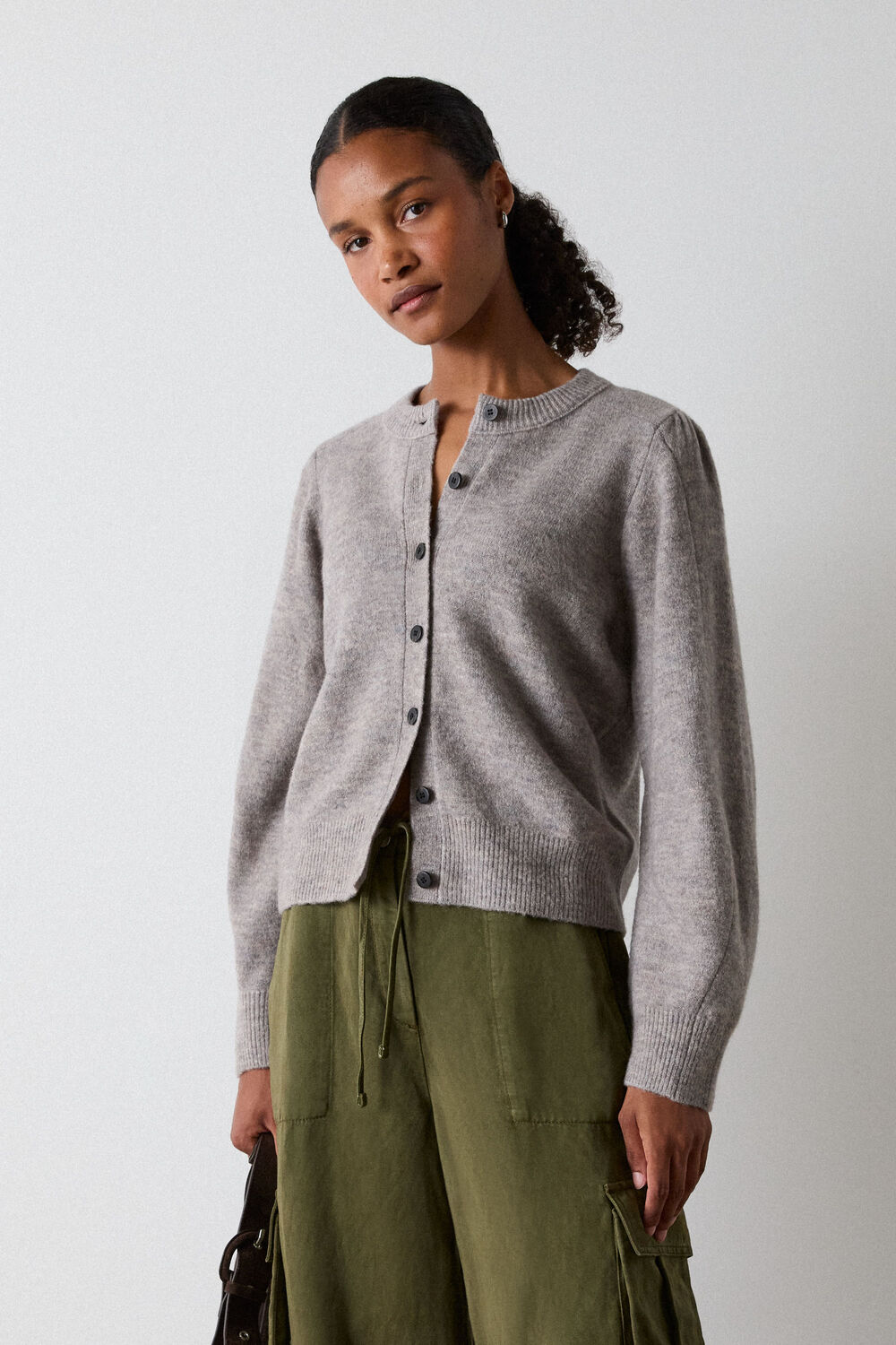 Wool Mix Puff Sleeve Cardigan