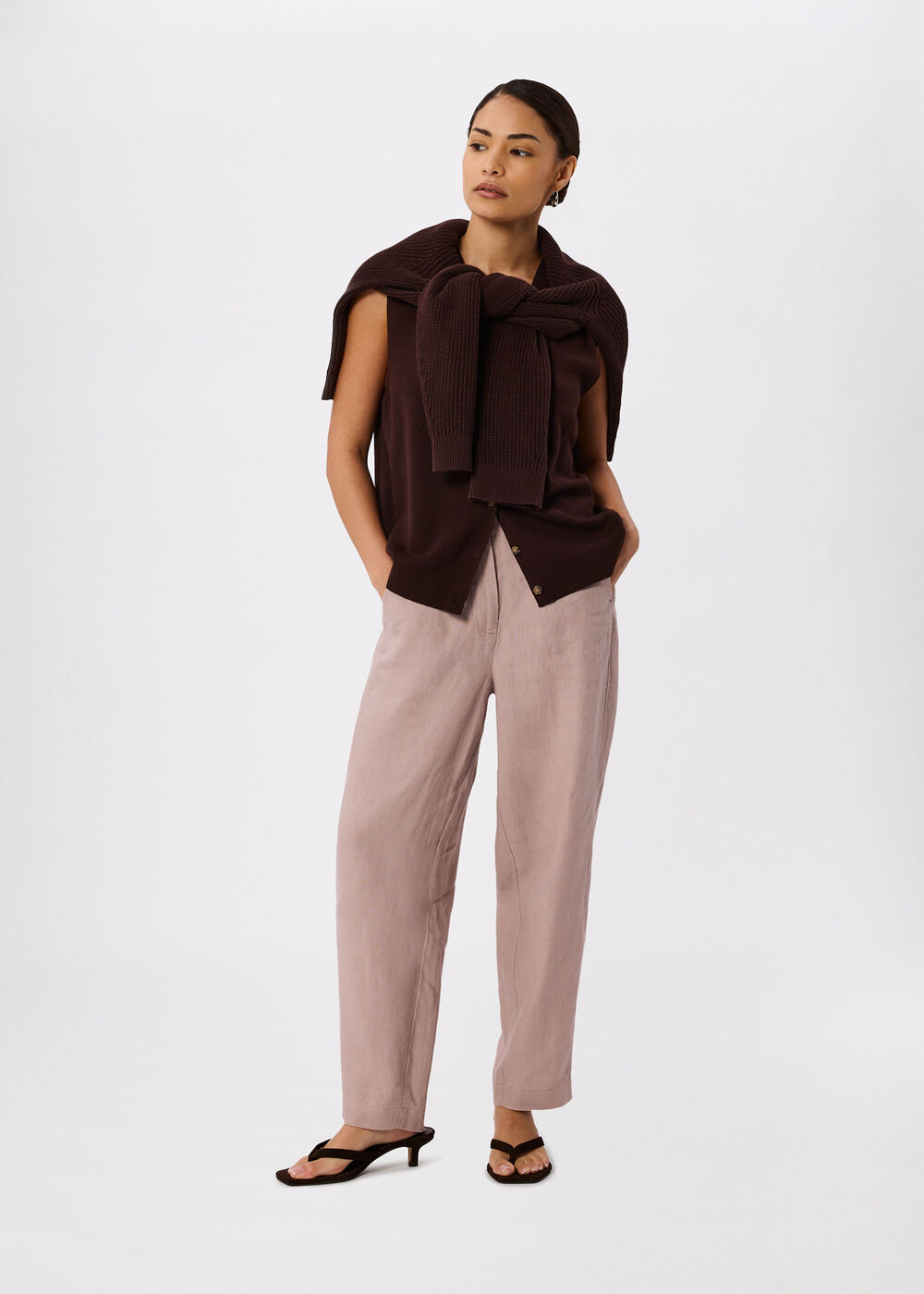 Petite Linen Barrel Leg Trouser