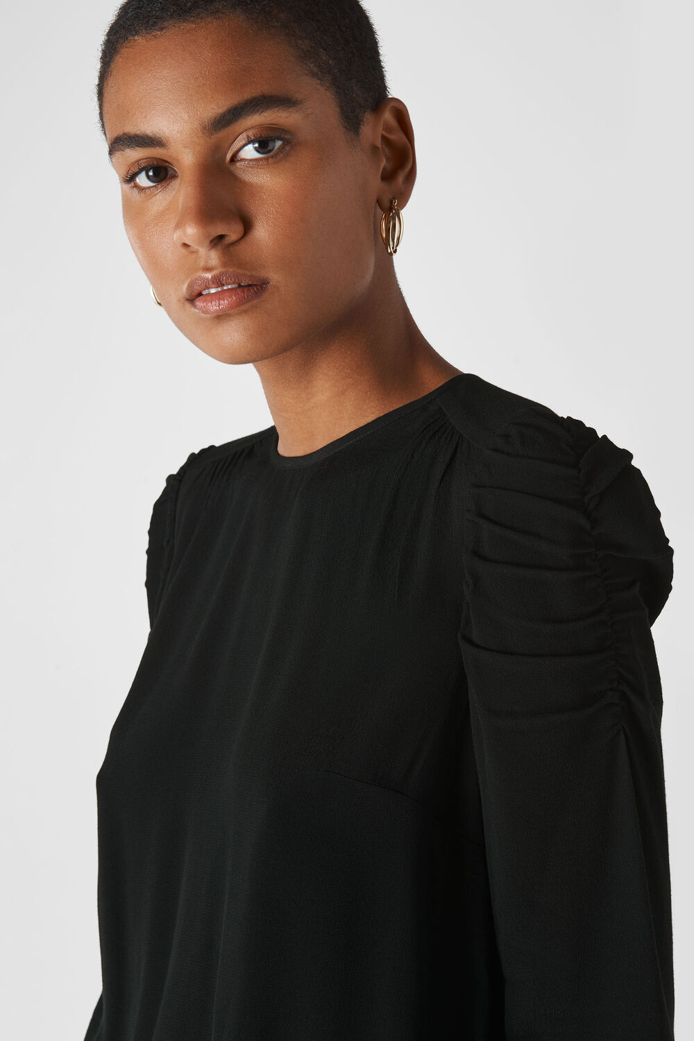 Nelly Ruched Long Sleeve Top Black