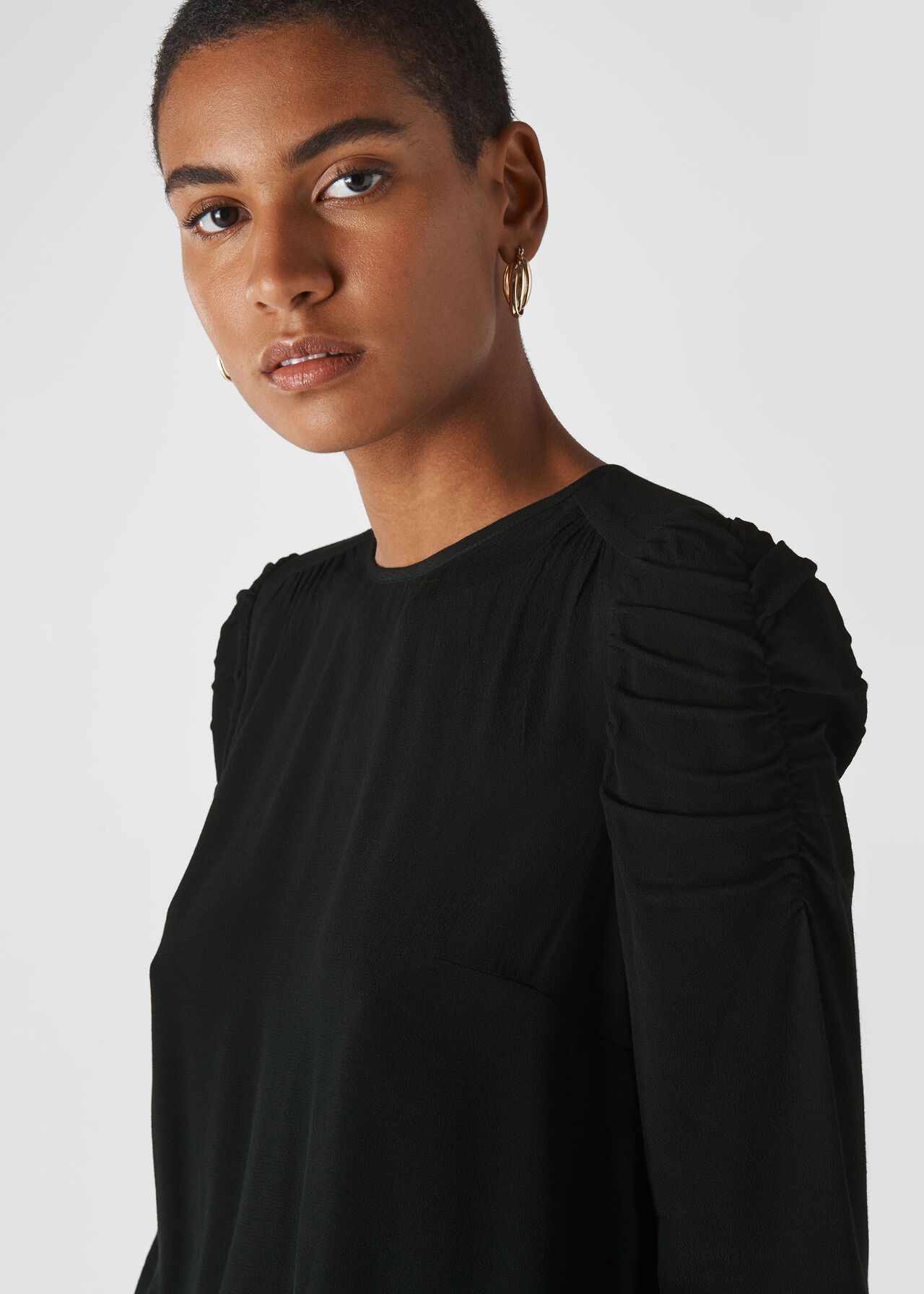 Nelly Ruched Long Sleeve Top Black
