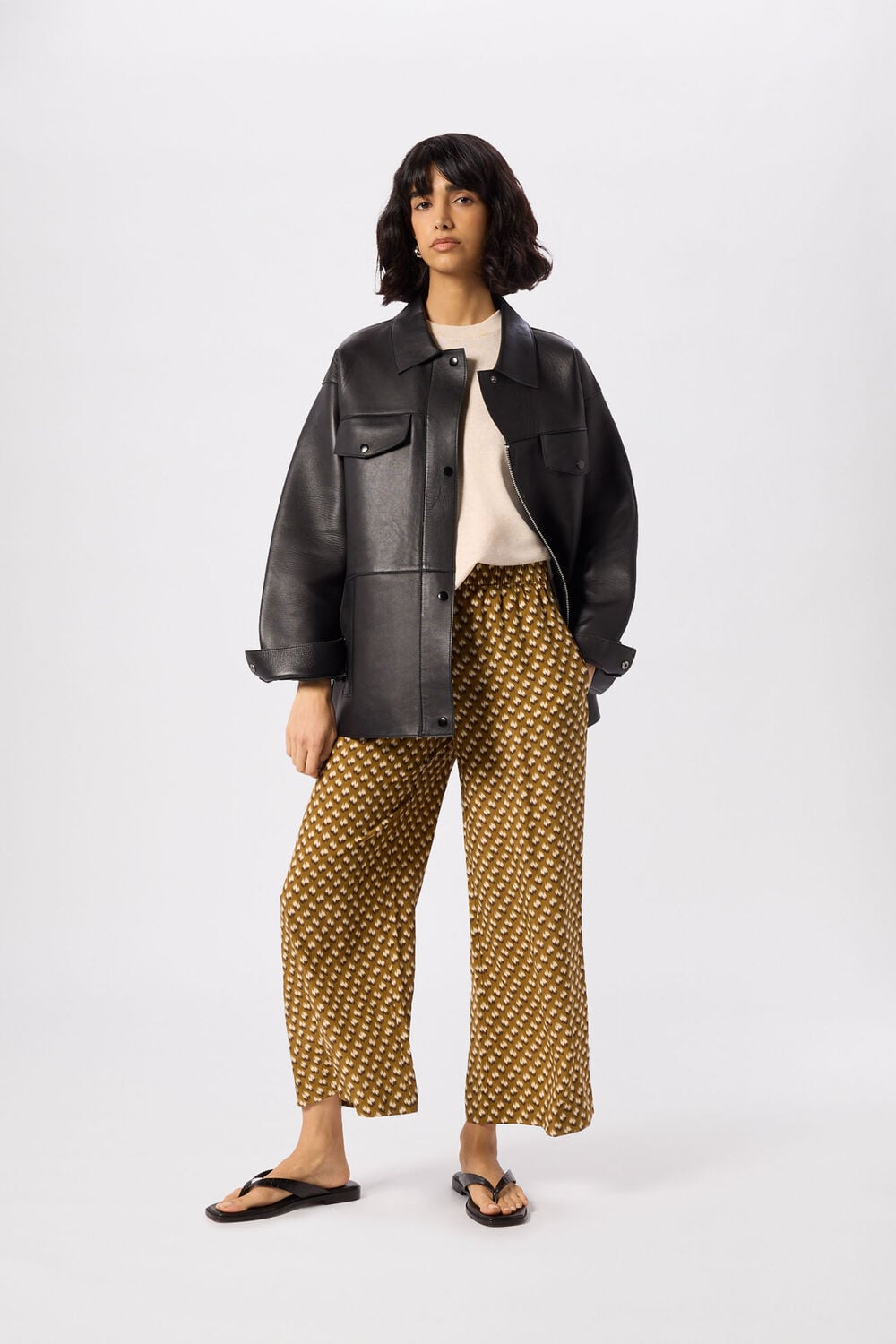 Khaki Ikat Spot Crop Trouser