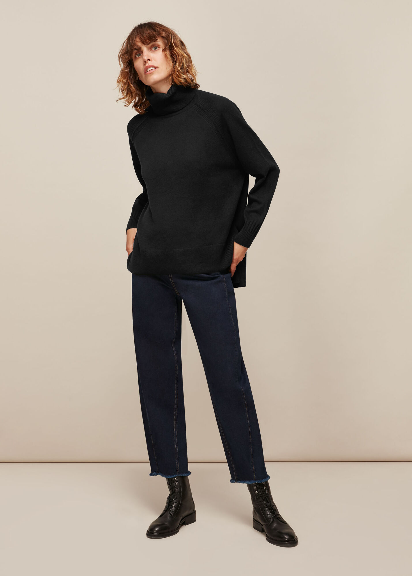 Black Cashmere Roll Neck Sweater WHISTLES