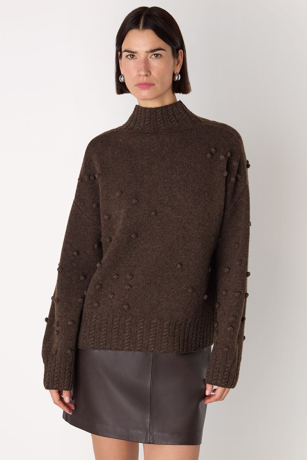 Brown Wool Irregular Bobble Knit