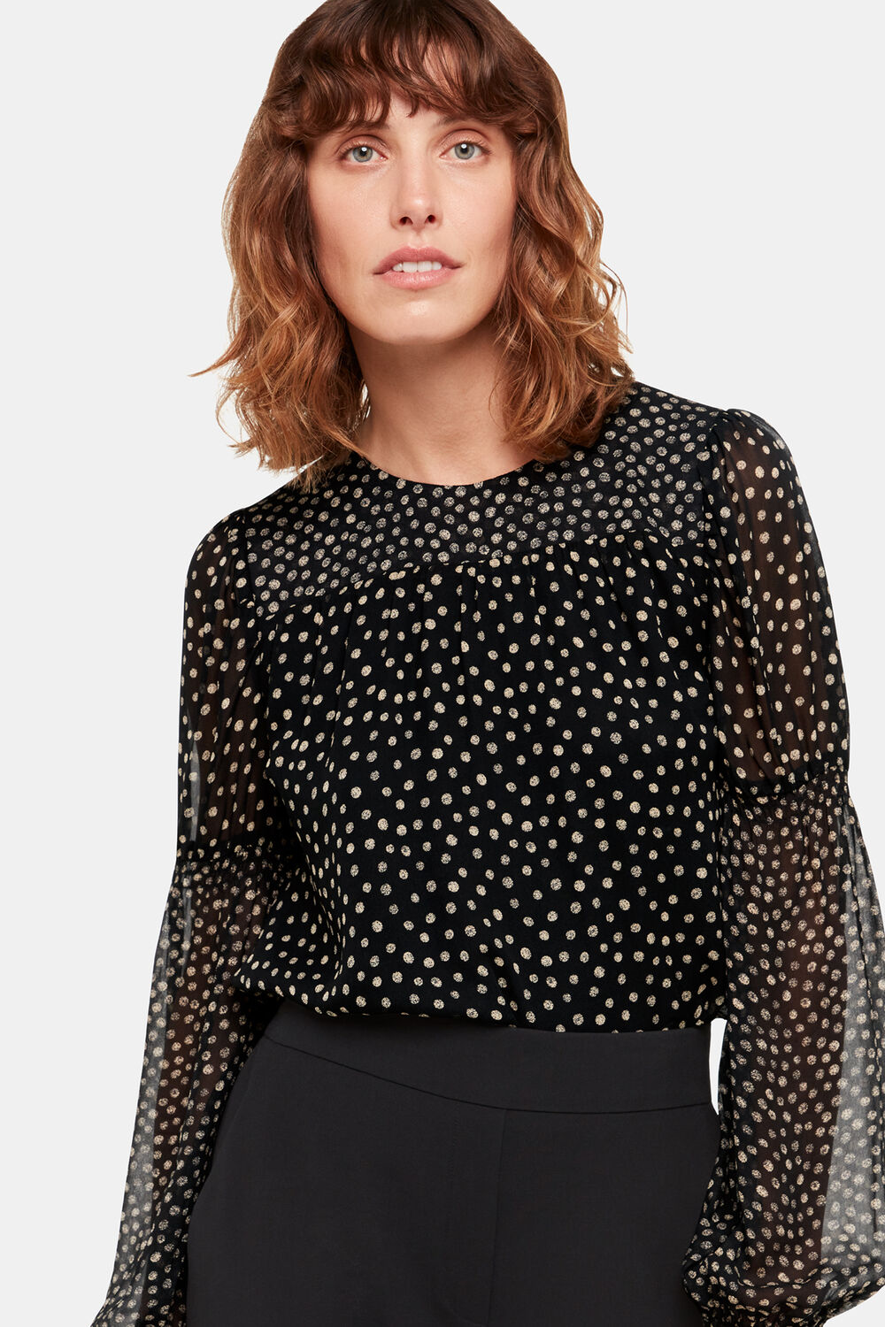 Speckled Polka Dot Shirred Top