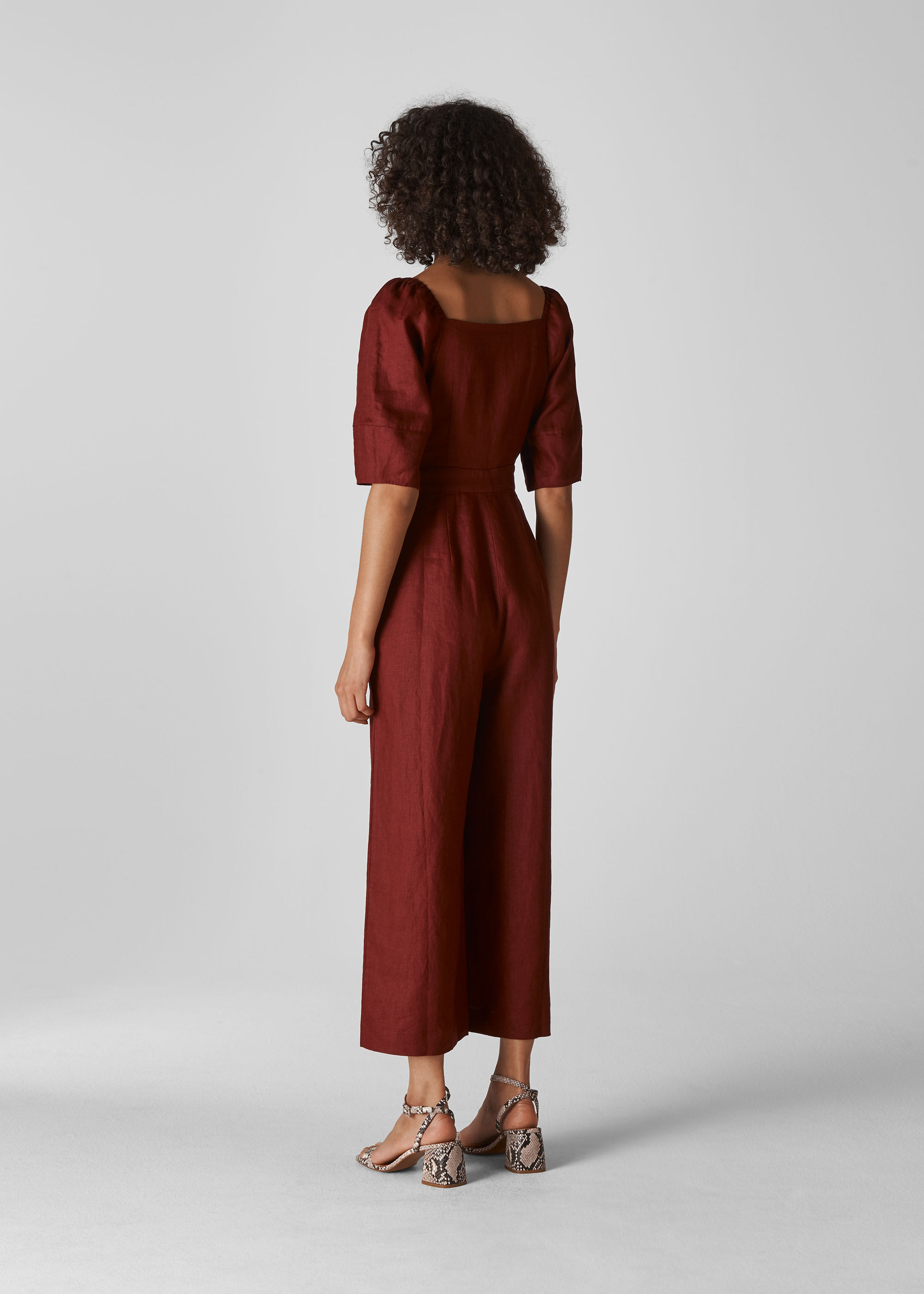Wine Eliza Linen Button Jumpsuit WHISTLES Whistles UK