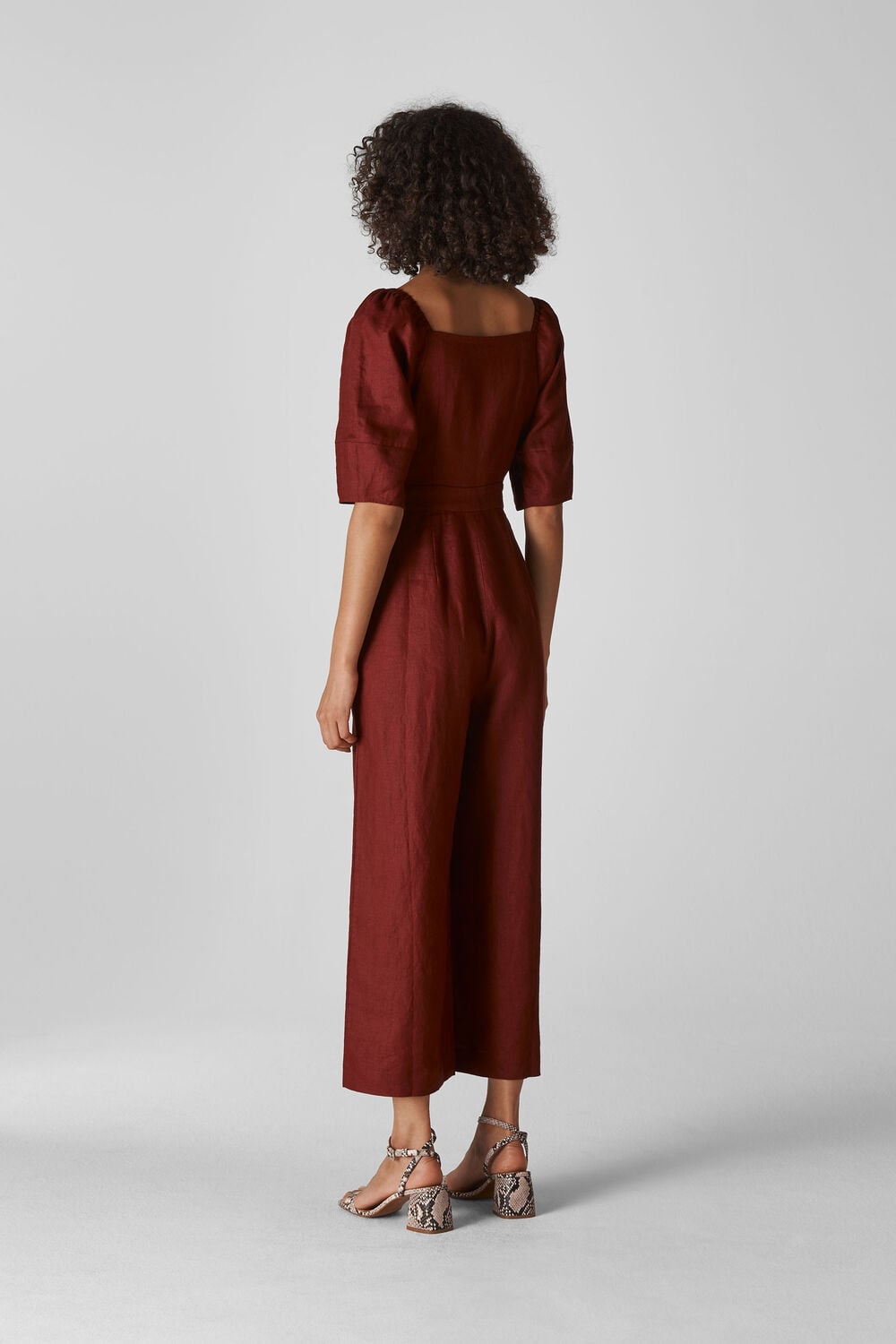 Eliza Linen Button Jumpsuit Wine
