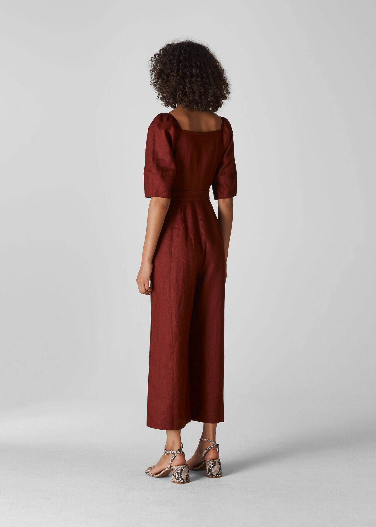 Eliza Linen Button Jumpsuit Wine