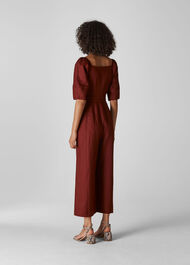 Eliza Linen Button Jumpsuit Wine