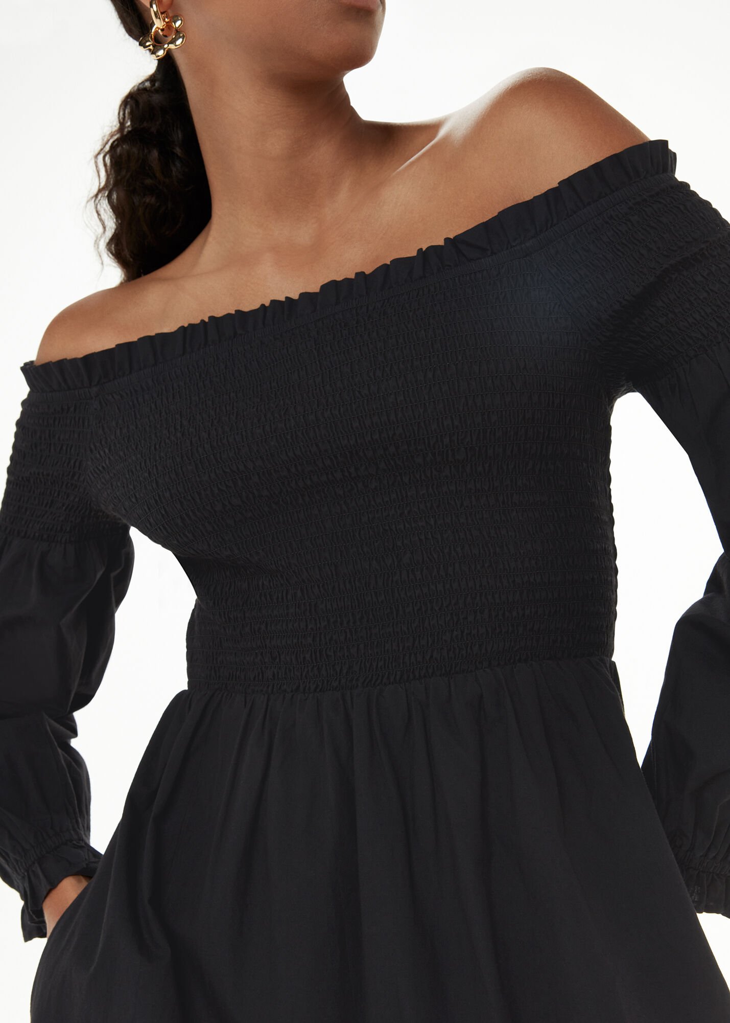 Black Clara Bardot Poplin Dress WHISTLES