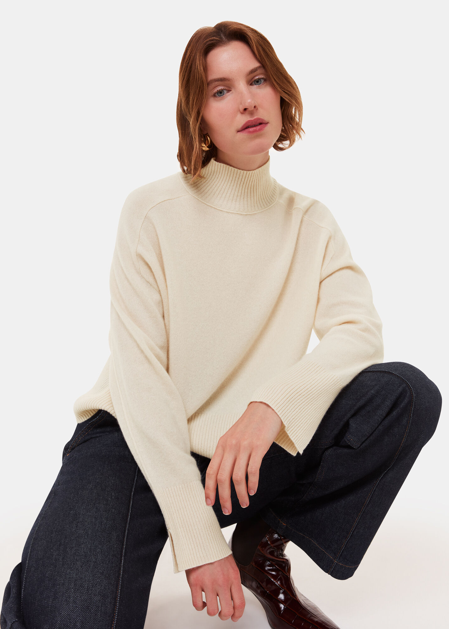 Women's Ivory Cashmere Mock Neck Sweater | Whistles US |