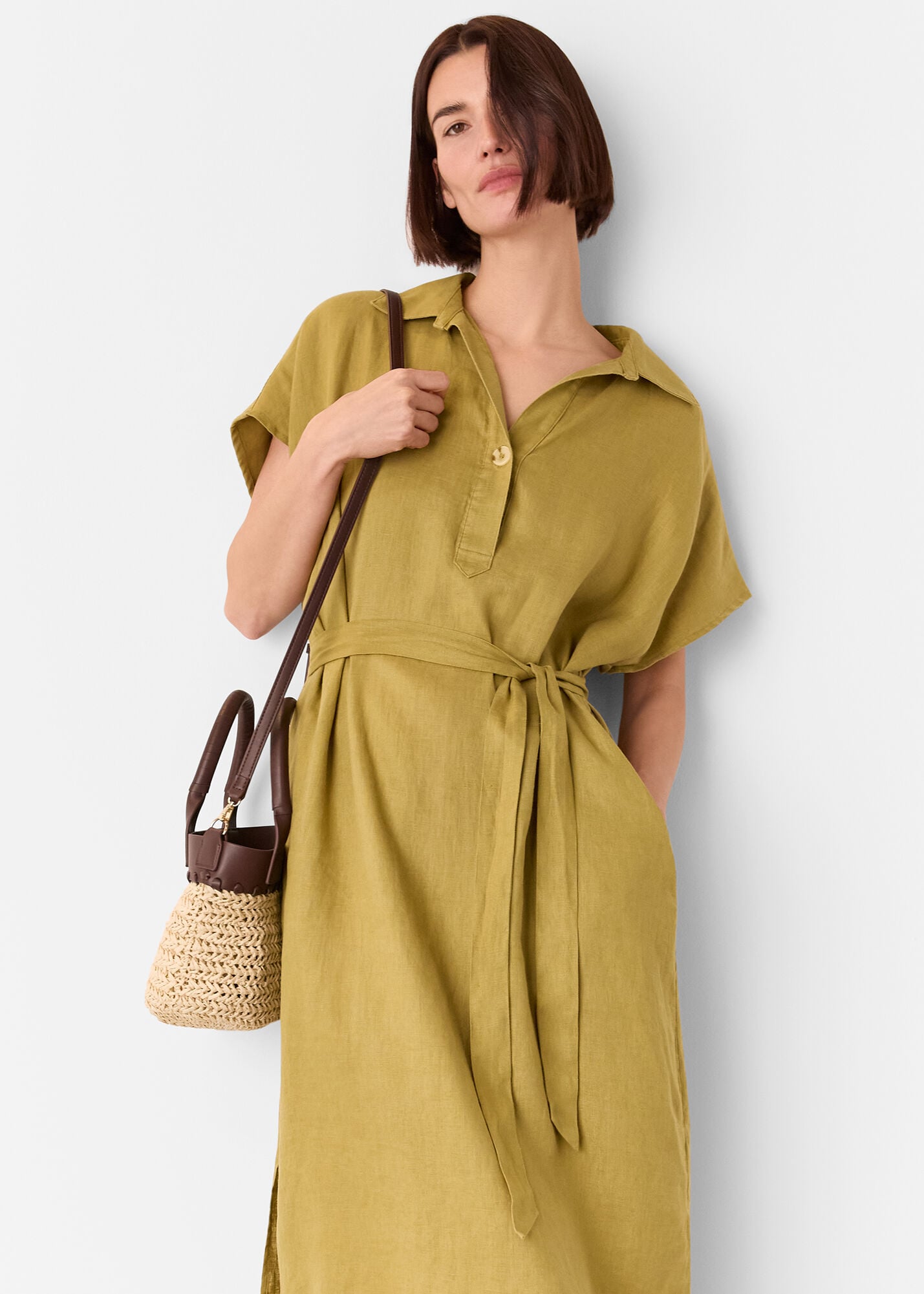 Olive Maddie Linen Shirt Dress | WHISTLES | Whistles US |