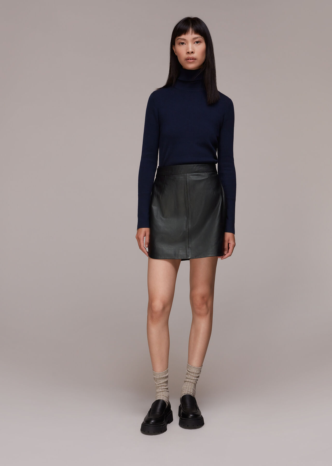 Leather Curved Hem Mini Skirt