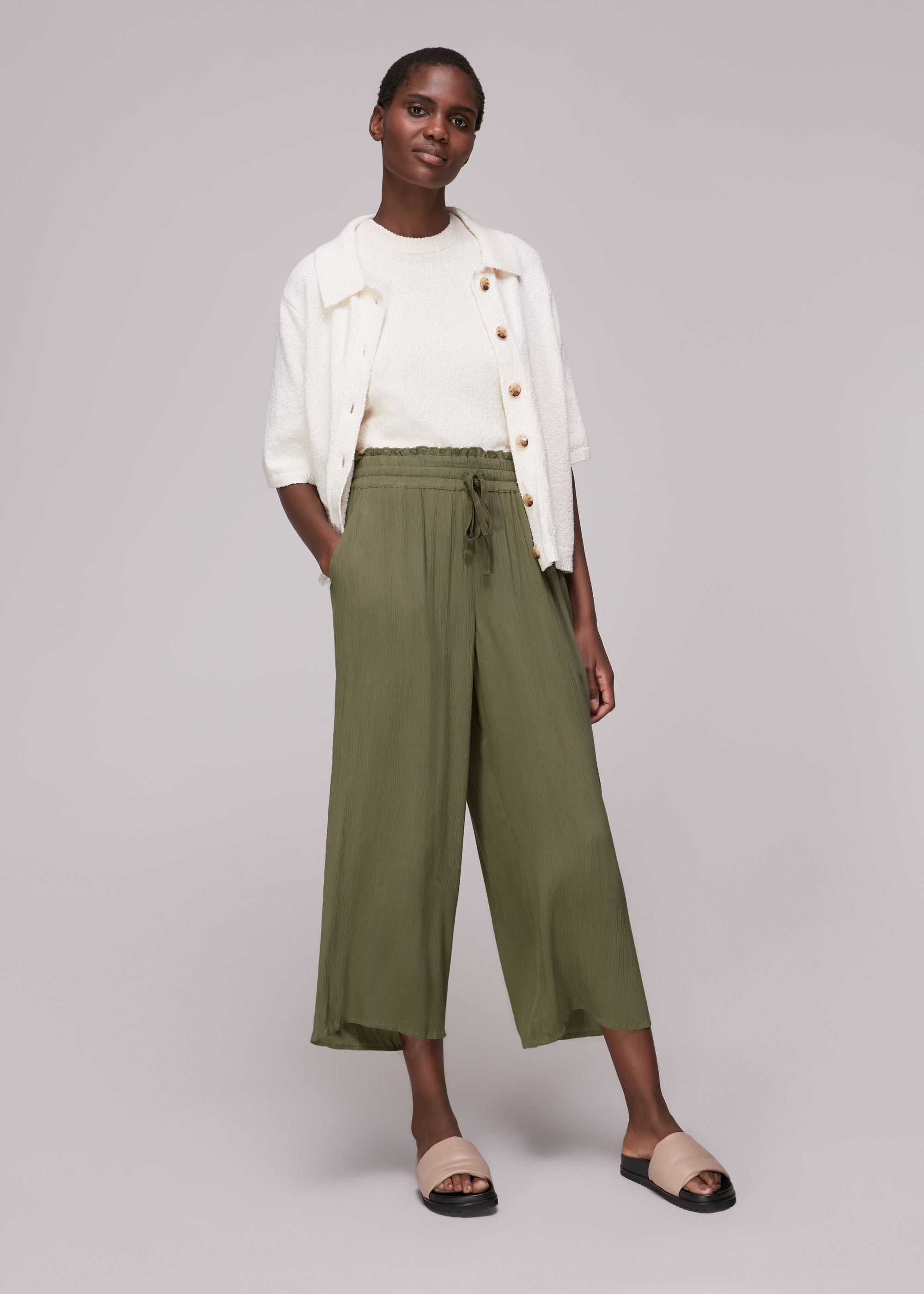 Khaki Textured Lightweight Trouser WHISTLES