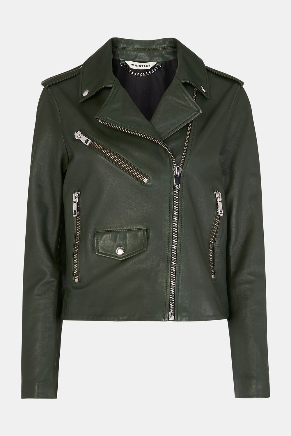 Dark Green Agnes Pocket Leather Jacket