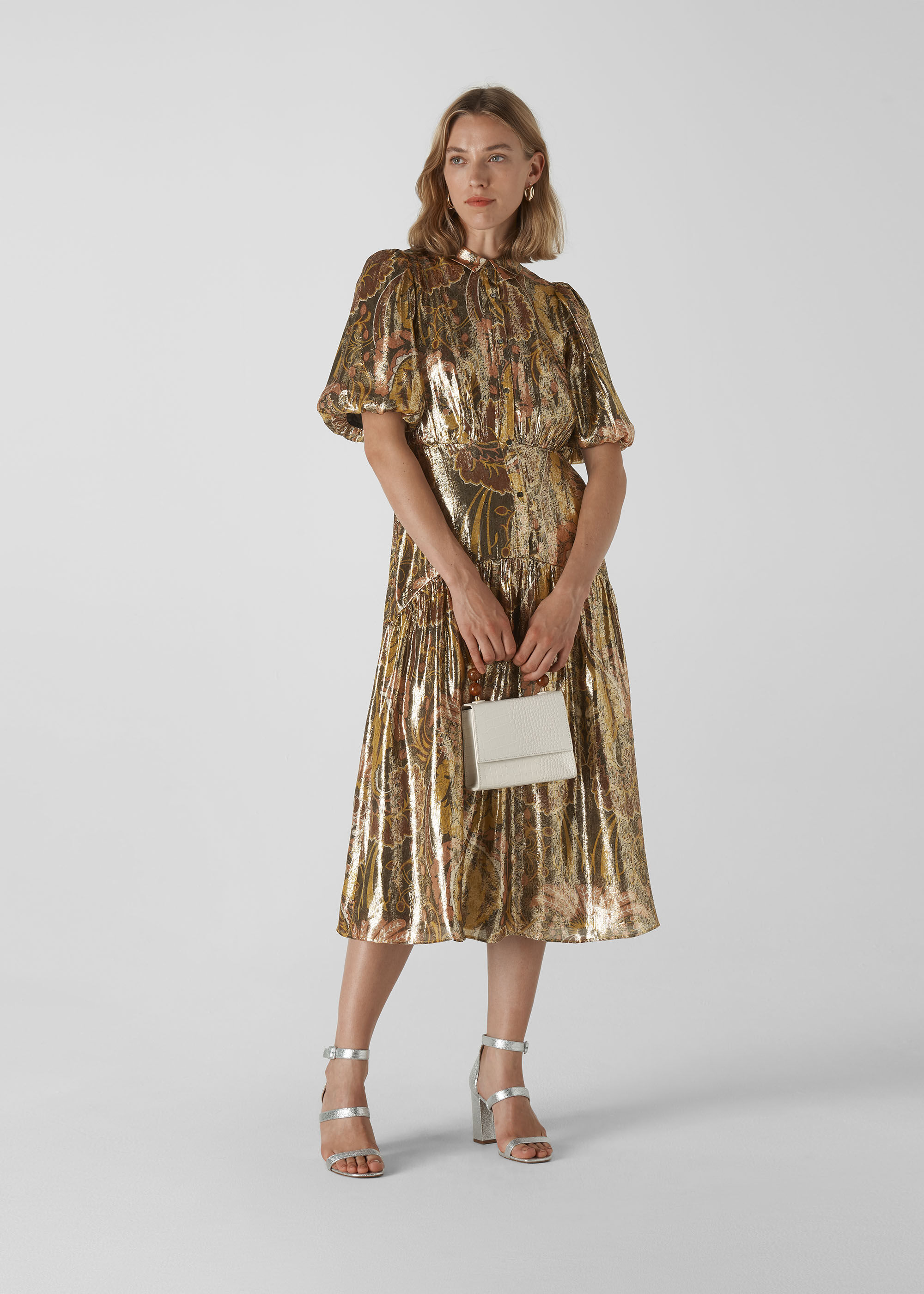 metallic silk dress