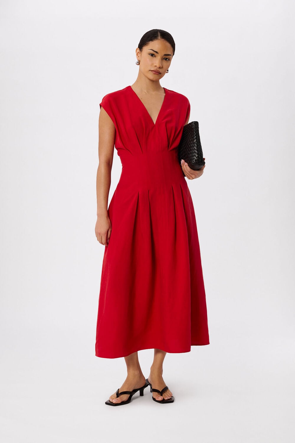 Red Petite Panel Linen Blend Dress