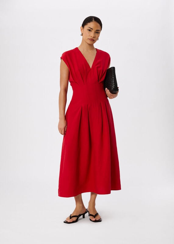 Red Petite Panel Linen Blend Dress
