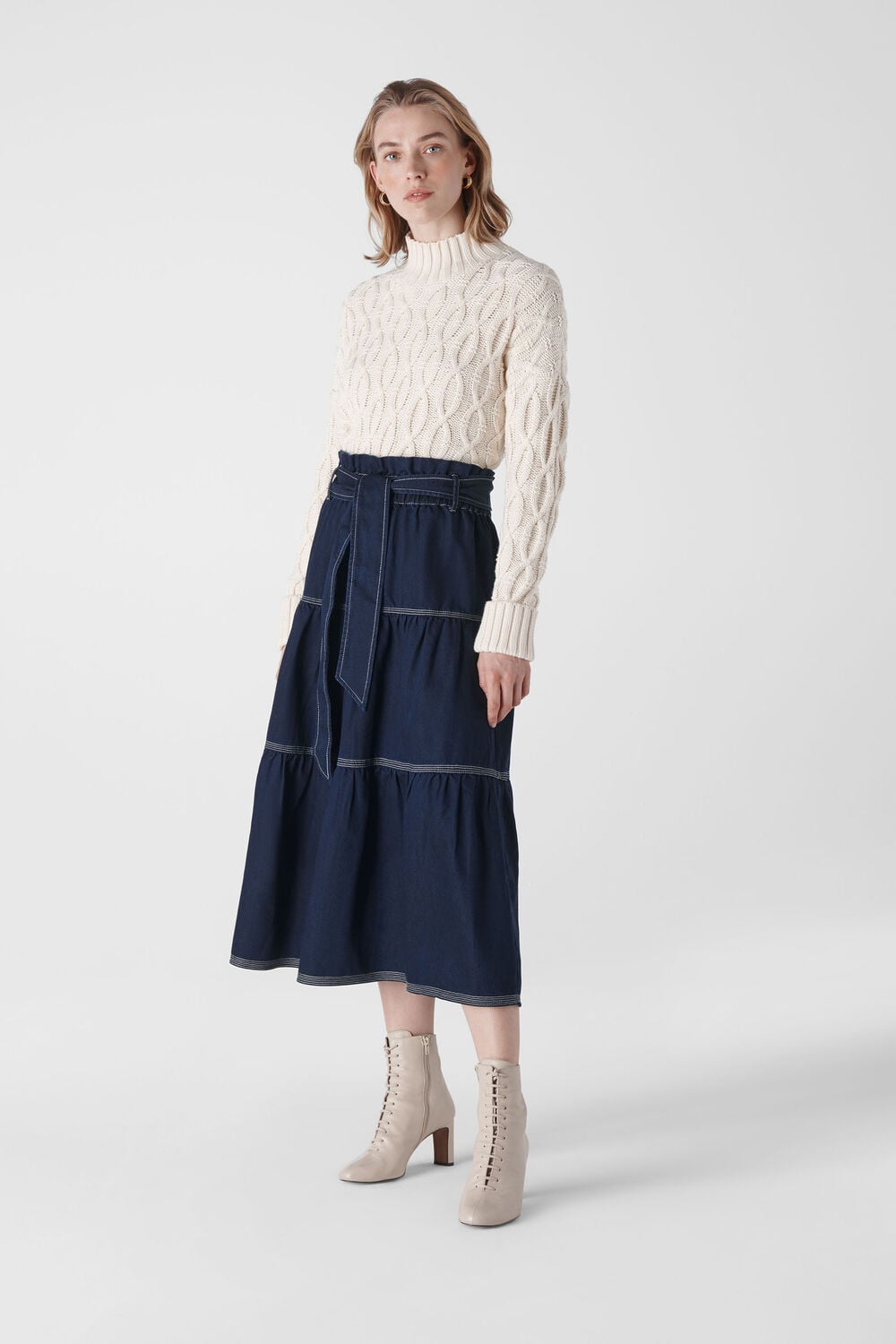 Hilde Tiered Denim Skirt Dark Denim