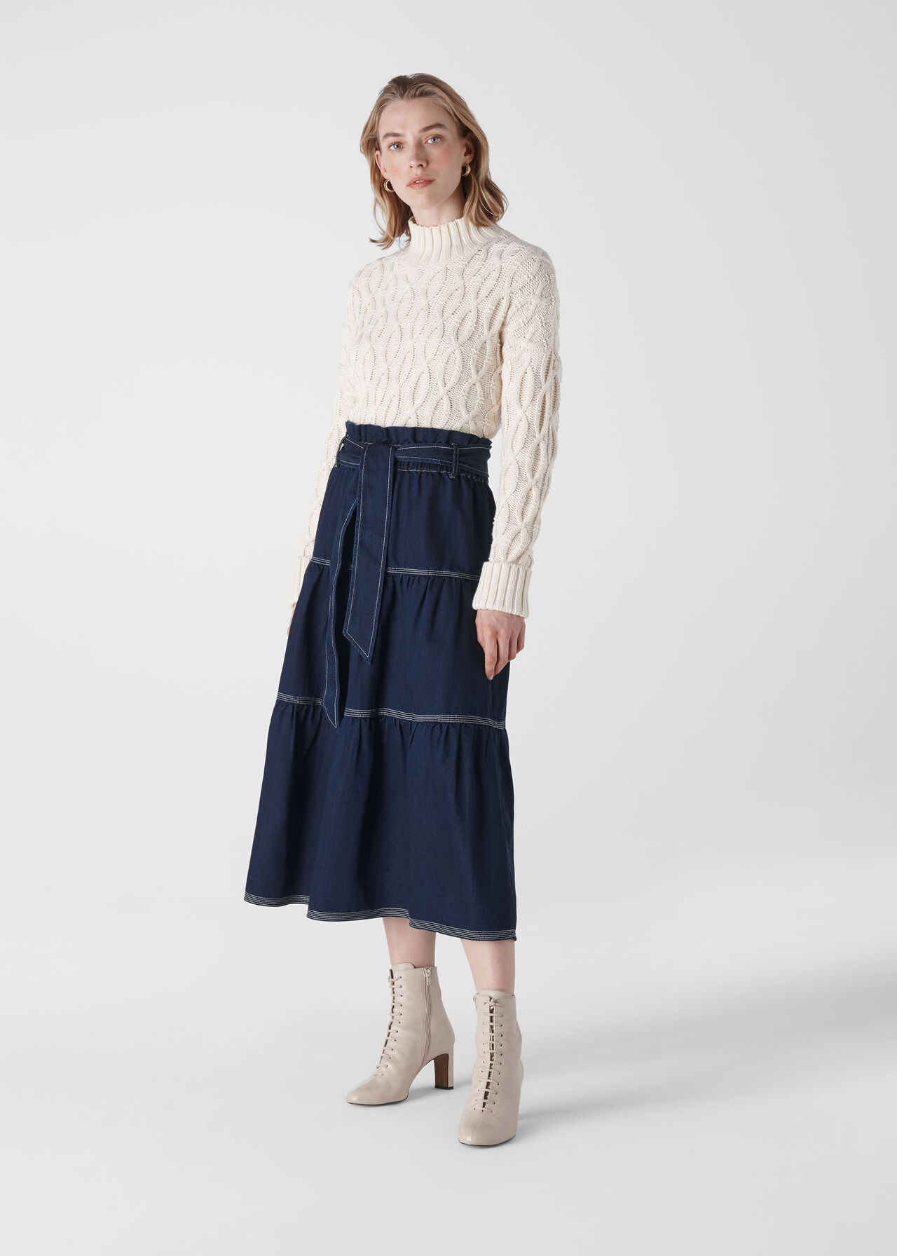 Hilde Tiered Denim Skirt Dark Denim