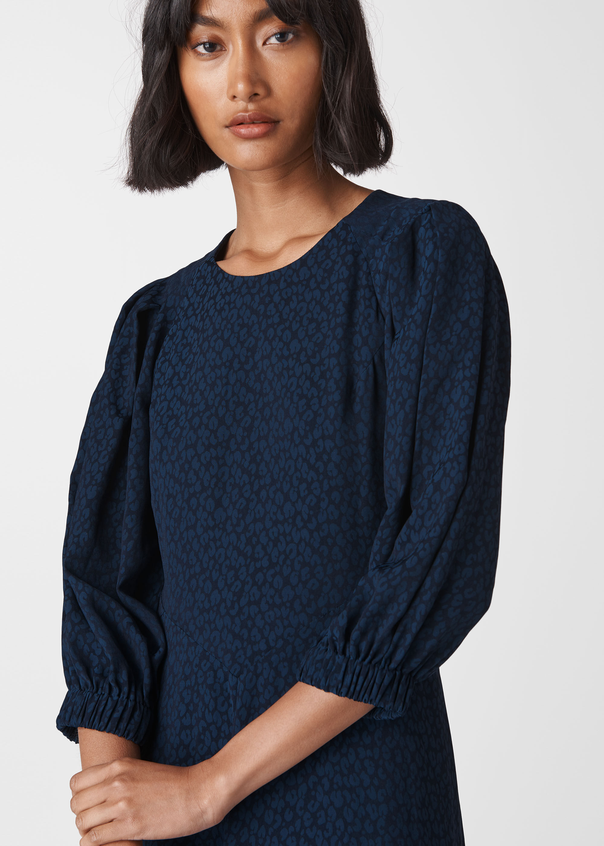 Navy Fay Animal Jacquard Midi Dress | WHISTLES | Whistles US |