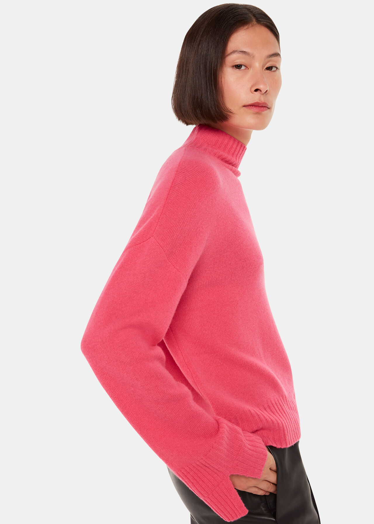 Wool Double Trim Funnel Neck