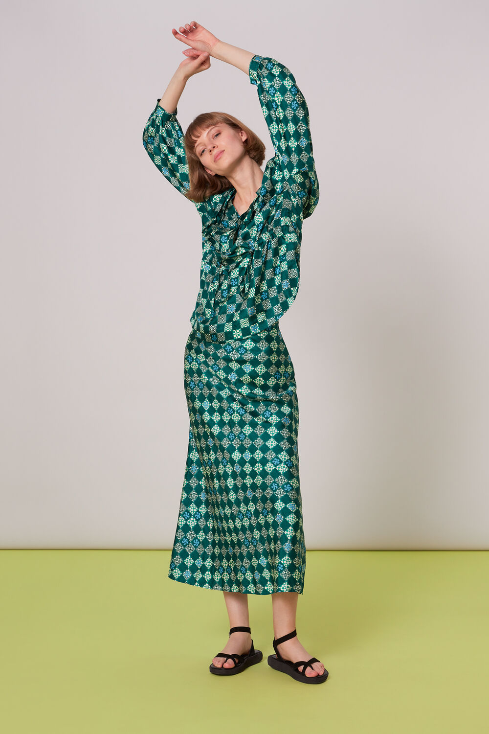 Silk Checkerboard Bias Skirt