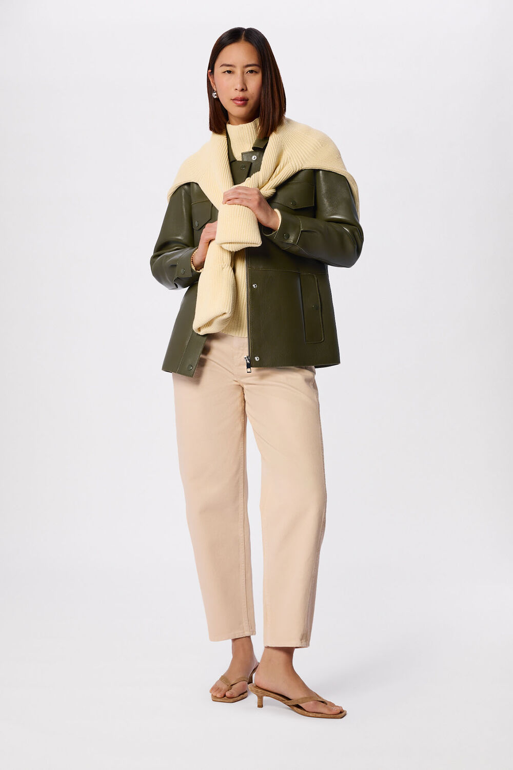 Khaki Clean Bonded Leather Jacket