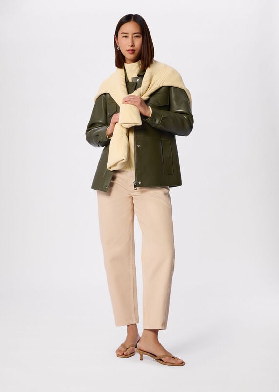 Khaki Clean Bonded Leather Jacket