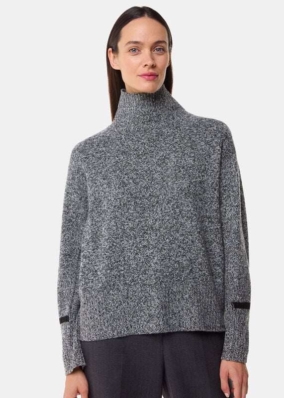 Grey Wool Fleck Mock Neck Sweater
