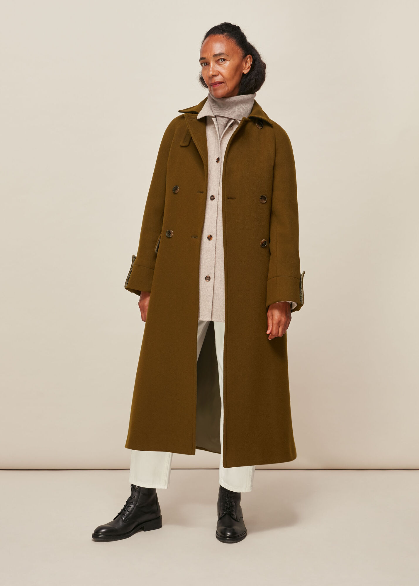 Khaki Wool Belted Trench Coat WHISTLES