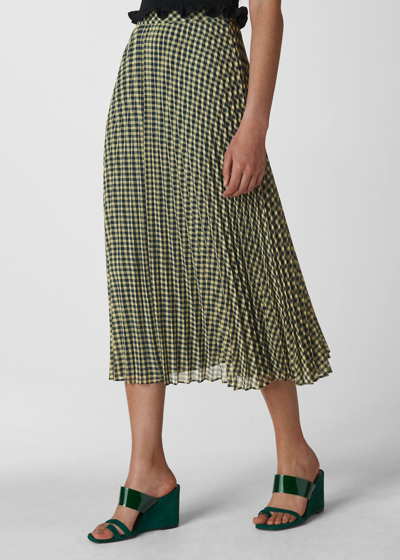 Gingham Pleated Skirt Navy/Multi