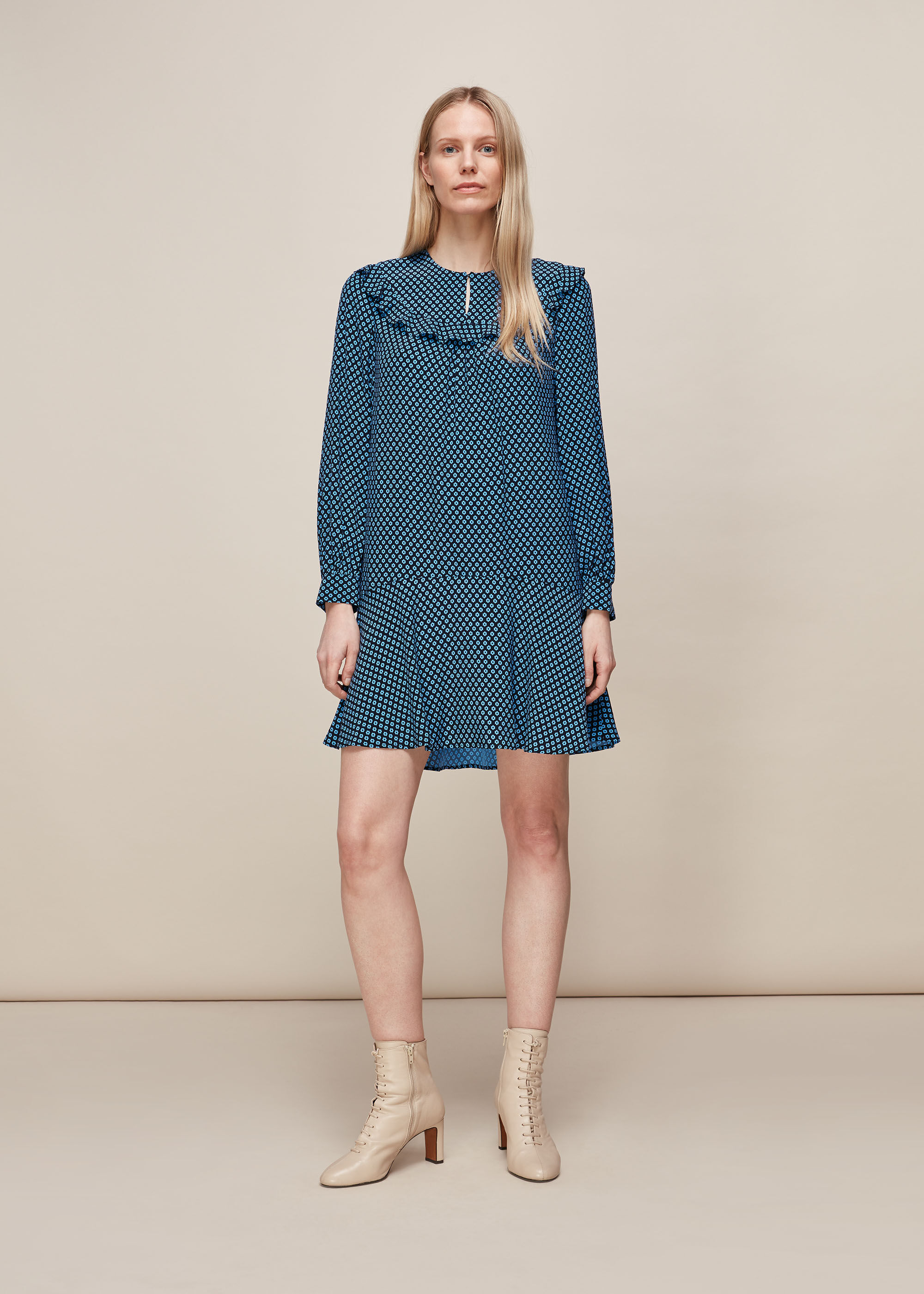 Blue Multi Daisy Print Frill Dress WHISTLES