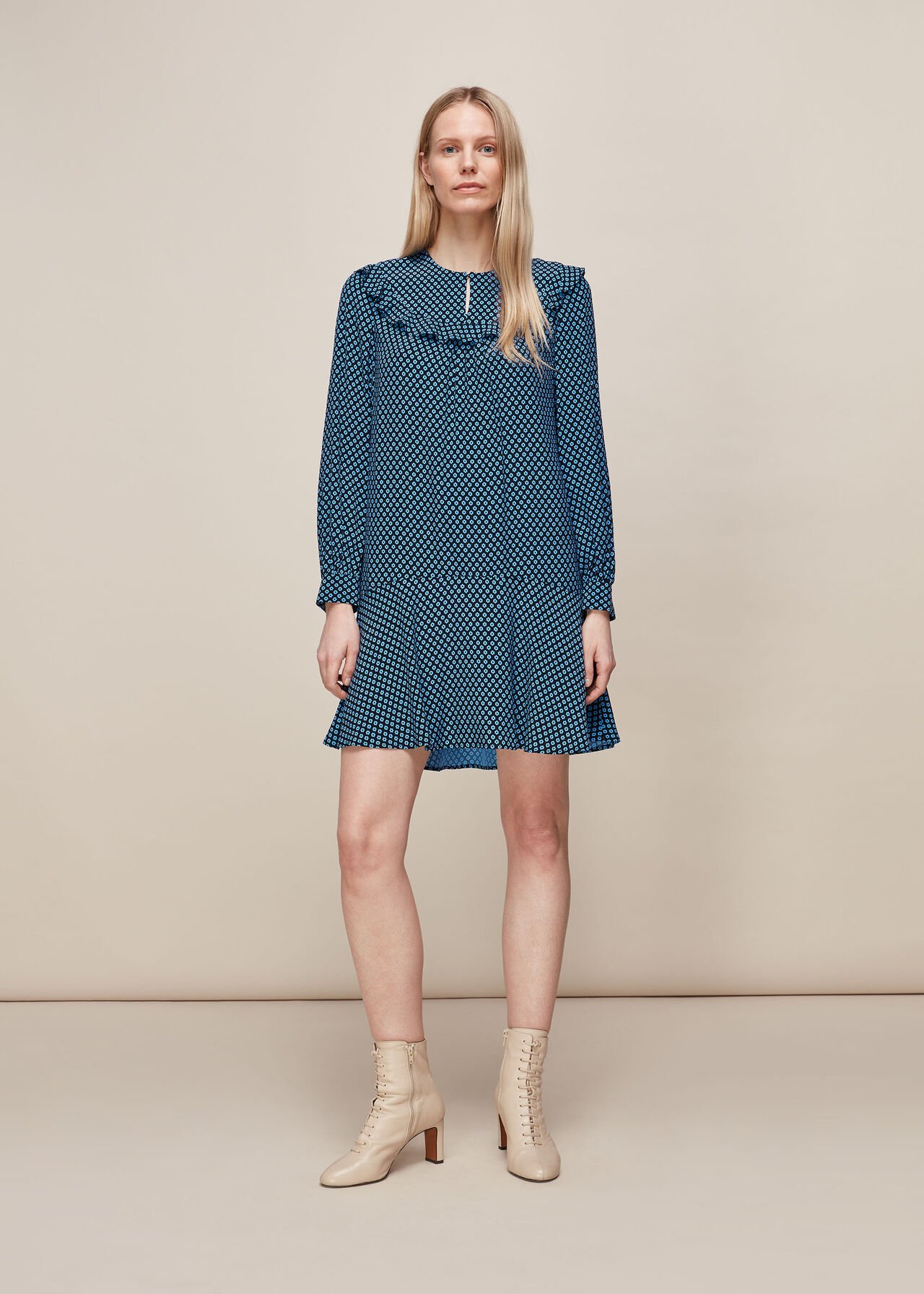 Blue Multi Daisy Print Frill Dress Whistles Whistles