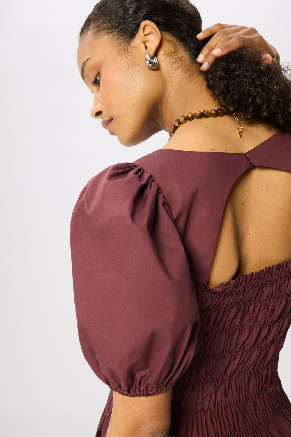 Plum Cotton Ruched Bodice Dress