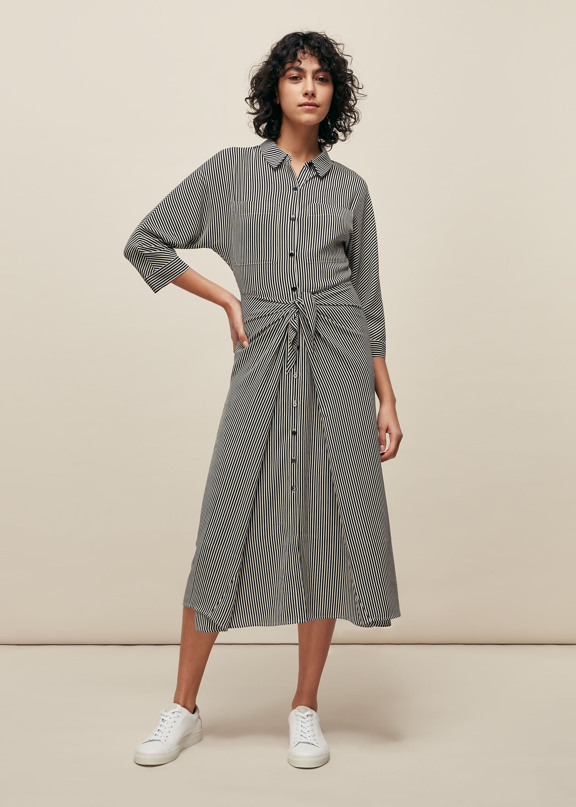 Black White Stripe Selma Tie Dress WHISTLES Whistles US