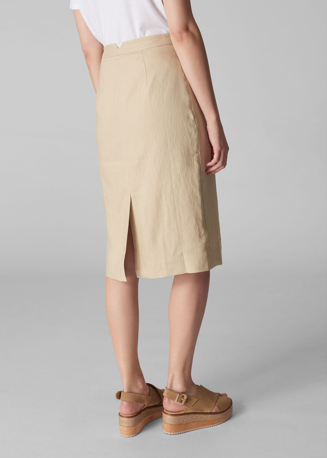 Button Linen Pencil Skirt Neutral