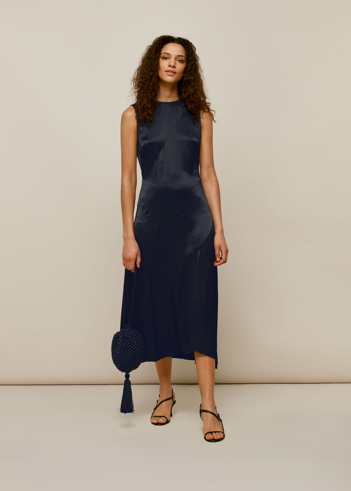 Navy Satin Panelled Midi Dress WHISTLES Whistles