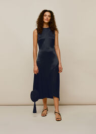 Satin Panelled Midi Dress Navy