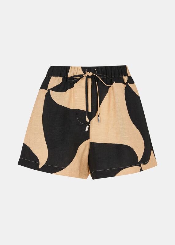 Black Swirl Linen Blend Short