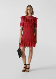 Mariah Lace Ruffle Dress Red