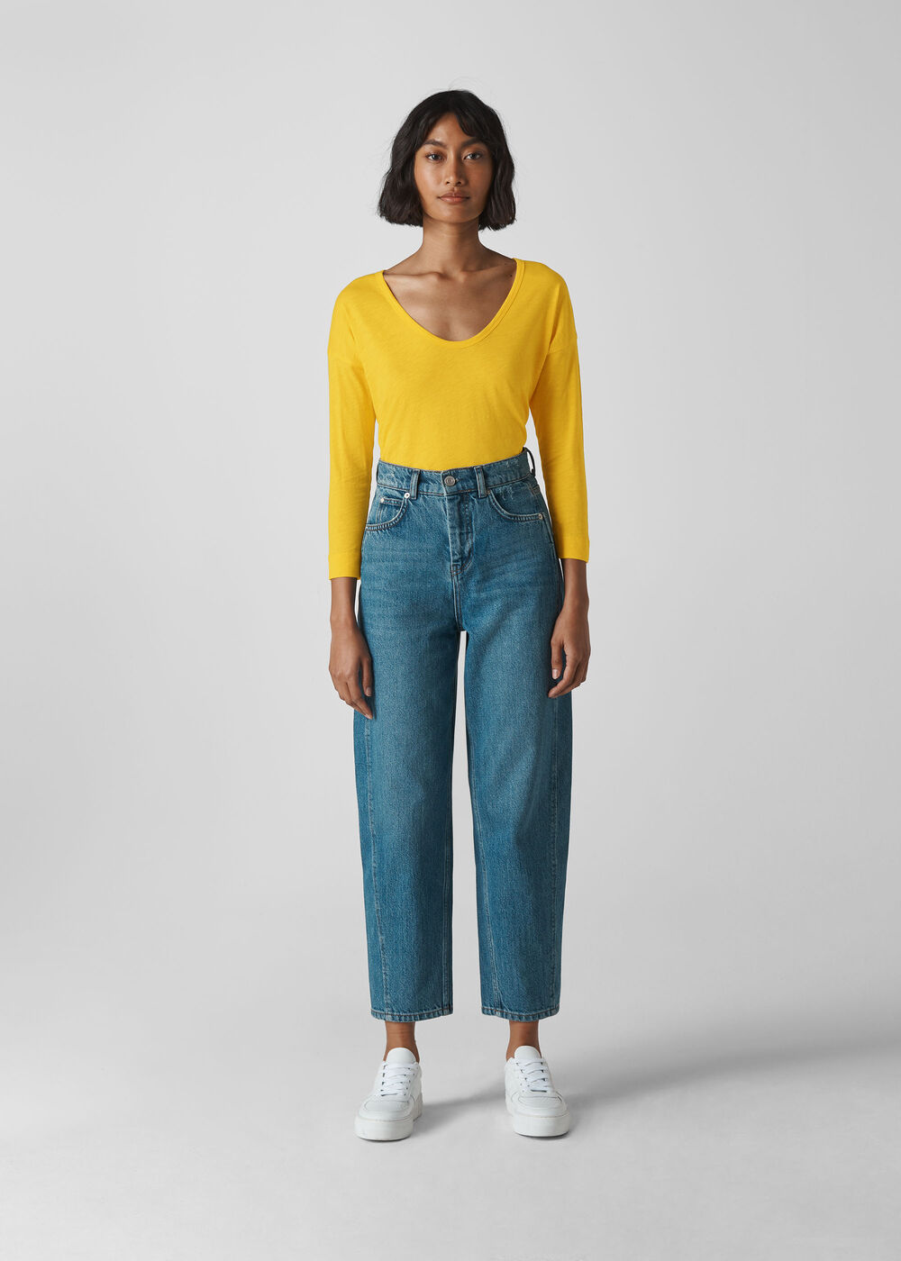 Cotton Scoop Neck Top Yellow