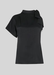 Emi Silk One Shoulder Top Black
