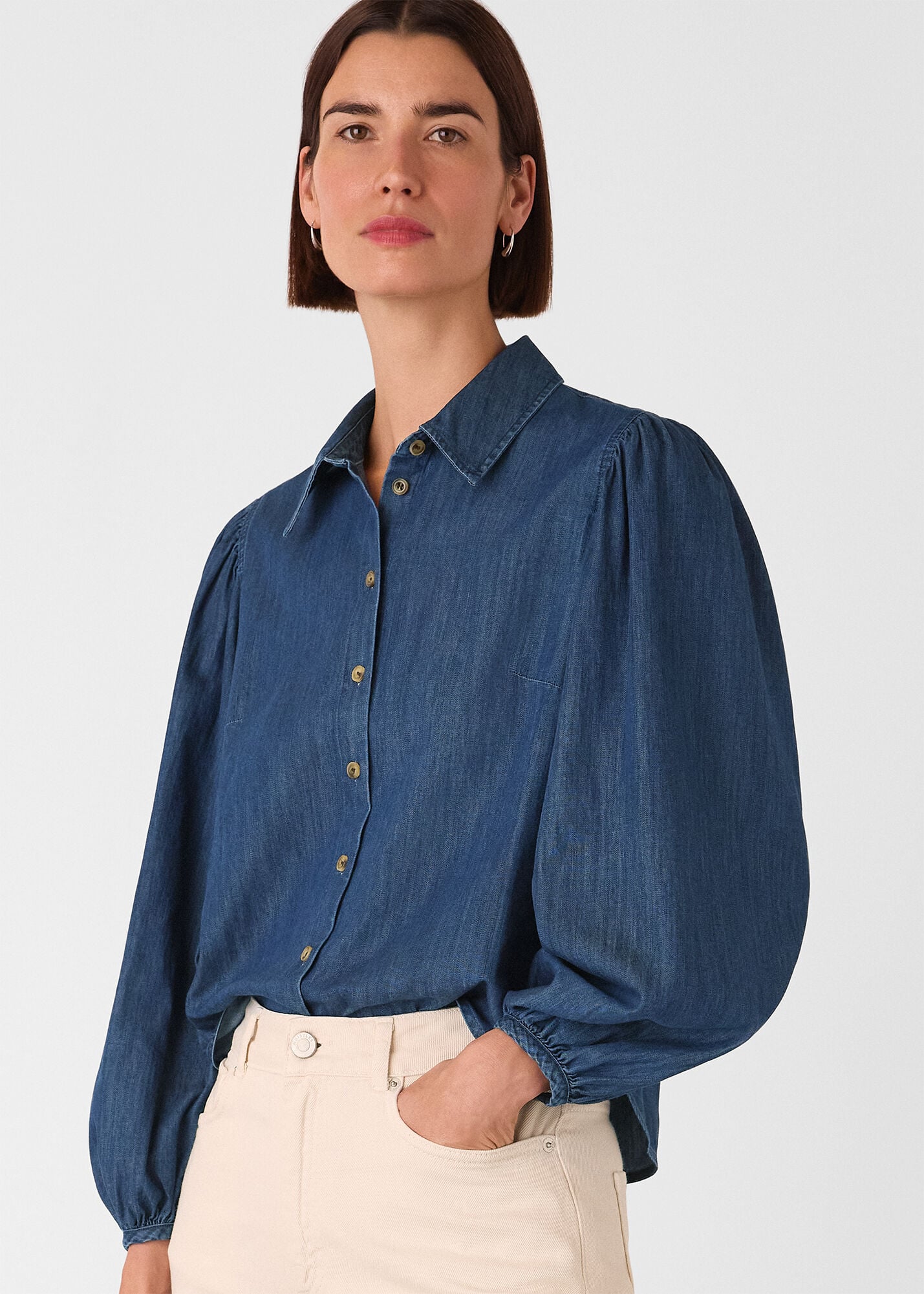 Denim Chambray Cotton Shirt | WHISTLES | Whistles US |